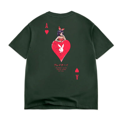 Ace of Hearts Distressed Tee - Forest Green