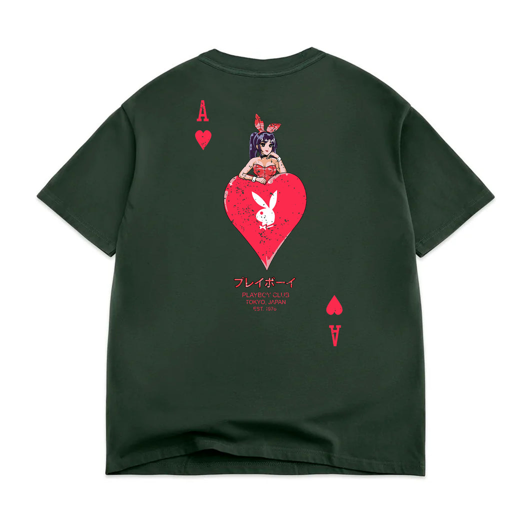 Ace of Hearts Distressed Tee - Forest Green