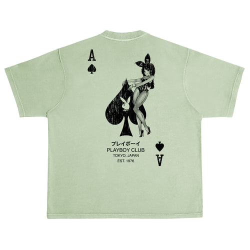 Ace of Spades Distressed Tee (BOXY FIT) - Oil Green