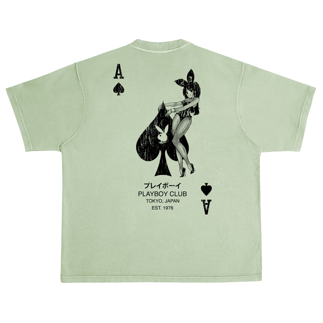 Ace of Spades Distressed Tee (BOXY FIT) - Oil Green