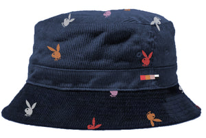 Playboy Rabbit Head Bucket Hat - Navy Corduroy